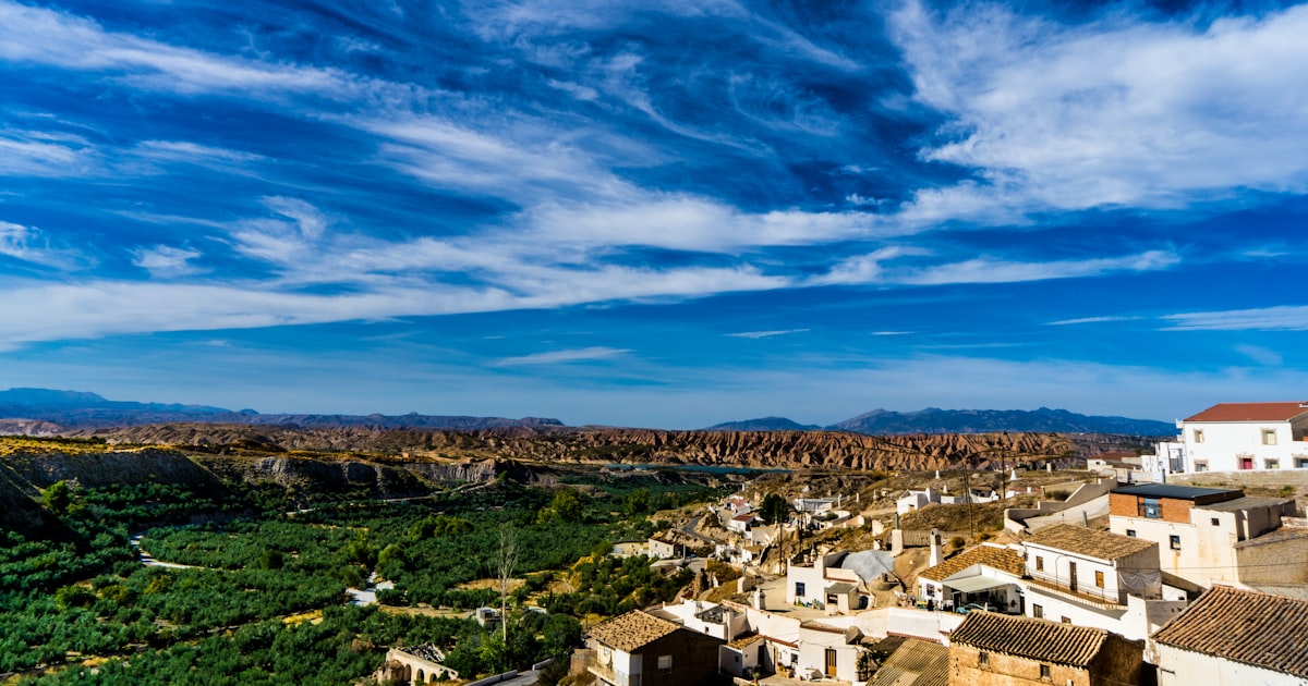 Aerial view of Andalusian town from above