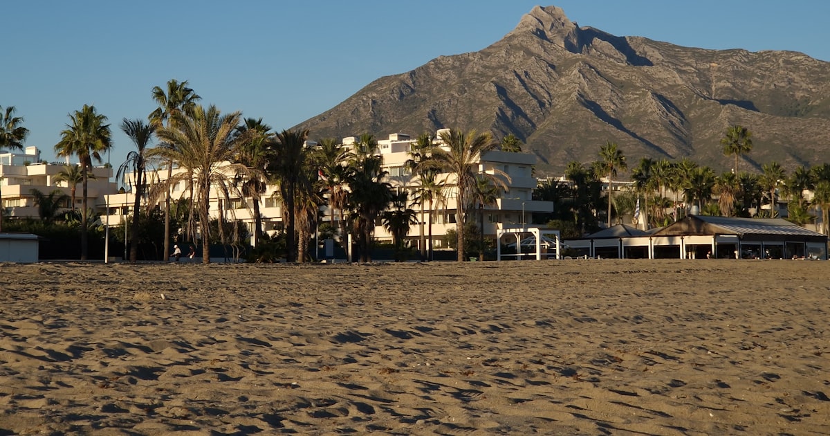 Marbella beach with La Concha mountain backdrop, Costa del Sol