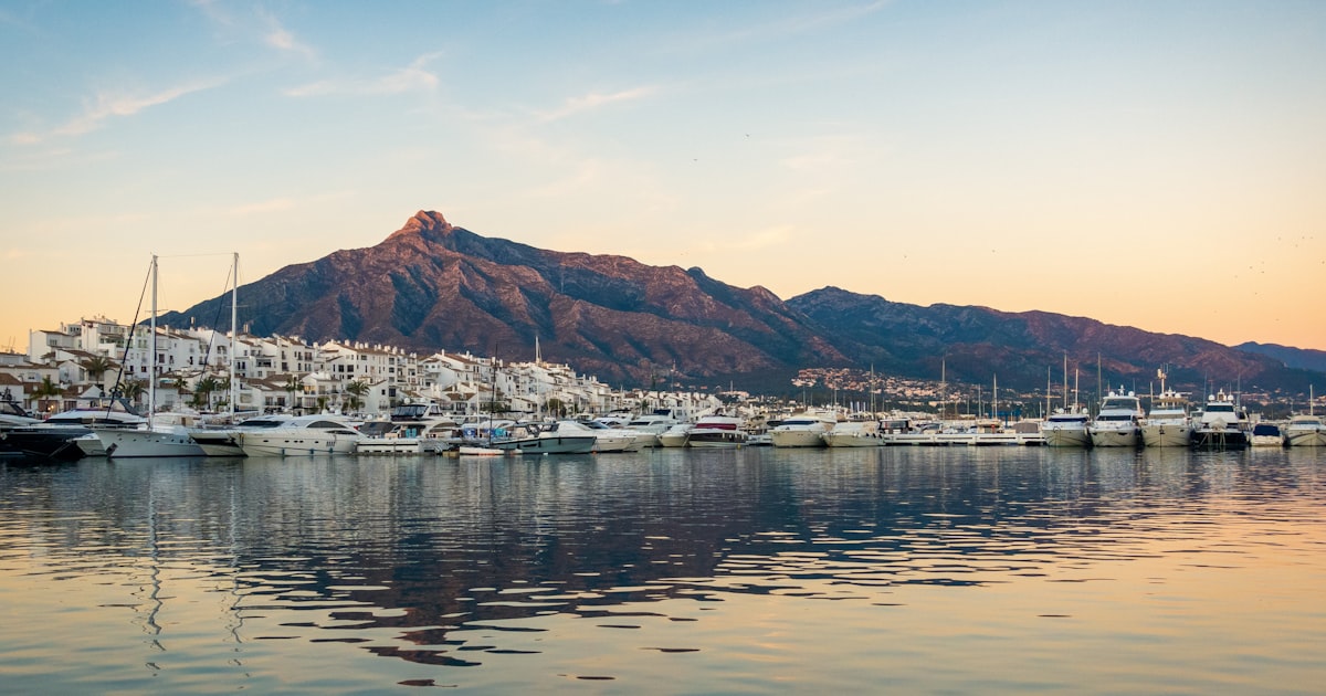 Marbella coastline with white boats, Costa del Sol