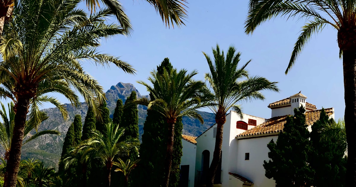 Villa moderne à Marbella avec palmiers, ambiance Costa del Sol